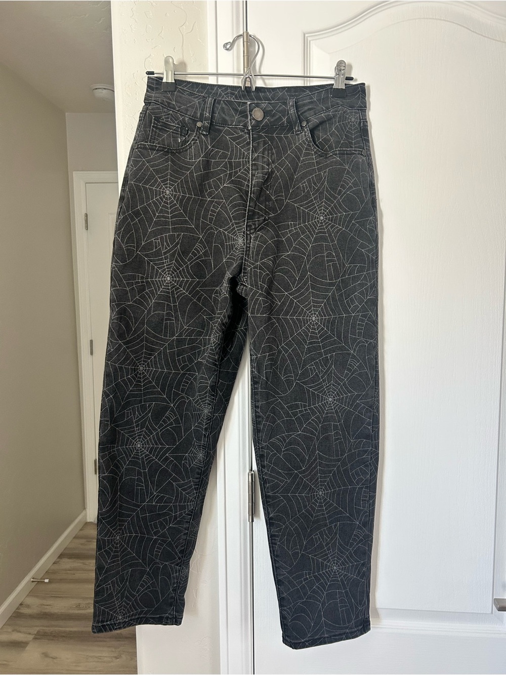 Disturbia Black Relaxed Jeans with Spiderweb Print
